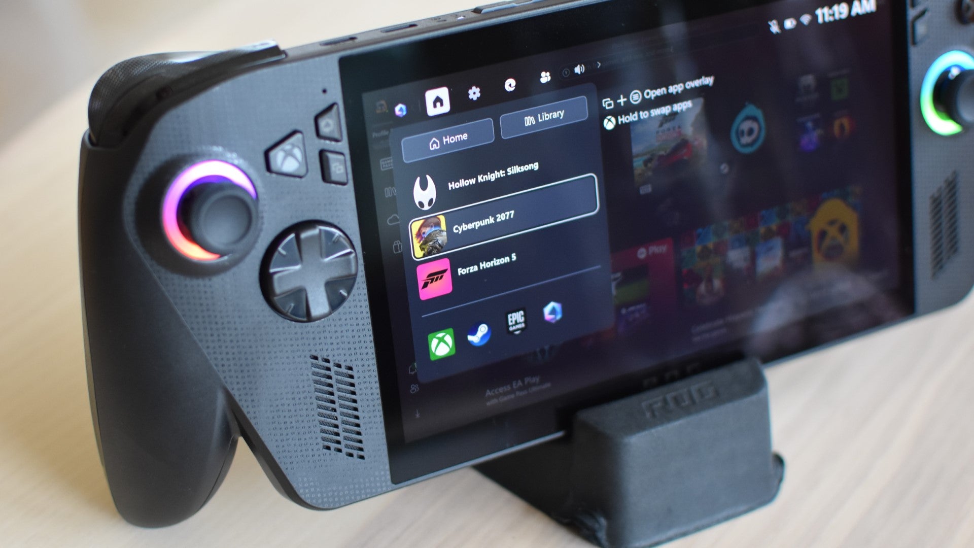 An Xbox ROG Ally X showing its Xbox button menu.
