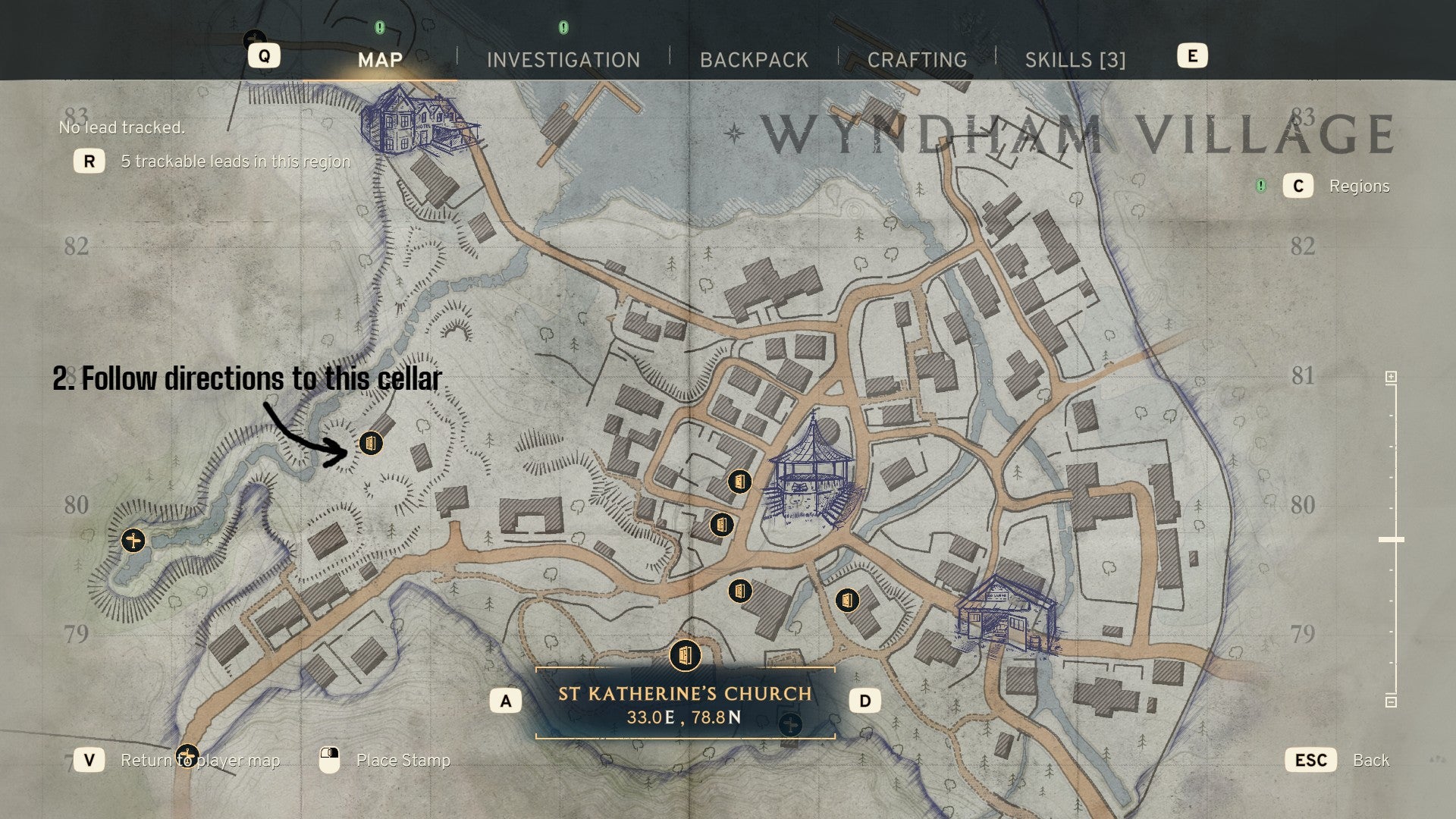 The location of the Brewery Cellar in Wyndham Village is marked on the map in Atomfall - 4