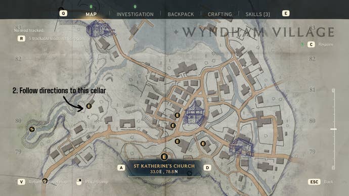 The location of the Brewery Cellar in Wyndham Village is marked on the map in Atomfall