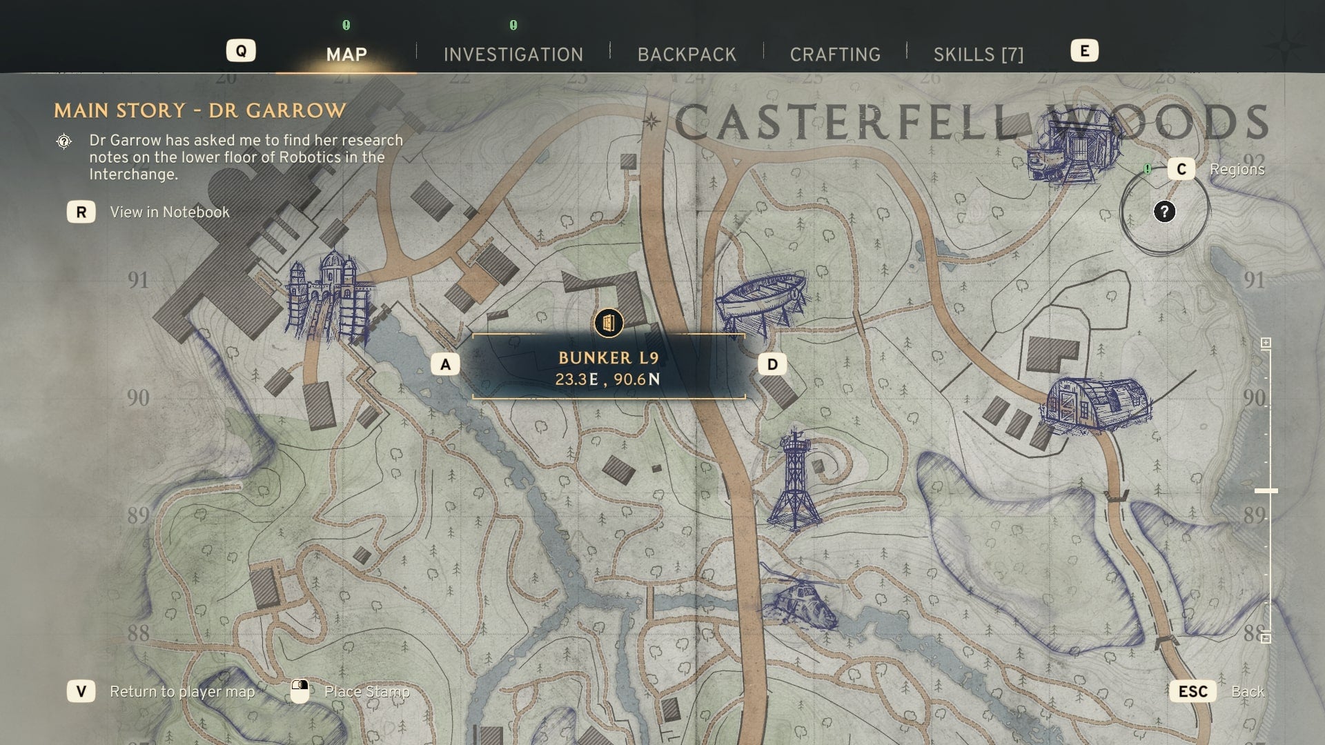 The location of Bunker L9 is marked on the Casterfell Woods map in Atomfall - 5