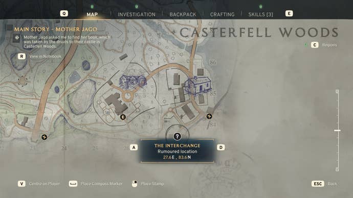 The location of the Interchange entrance door in Casterfell Woods is shown on the map in Atomfall
