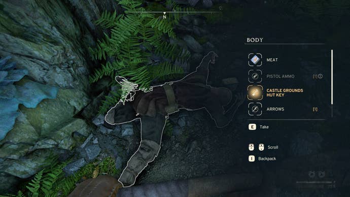 The player loots the Castle Grounds Hut Key from a Druid’s corpse in Atomfall