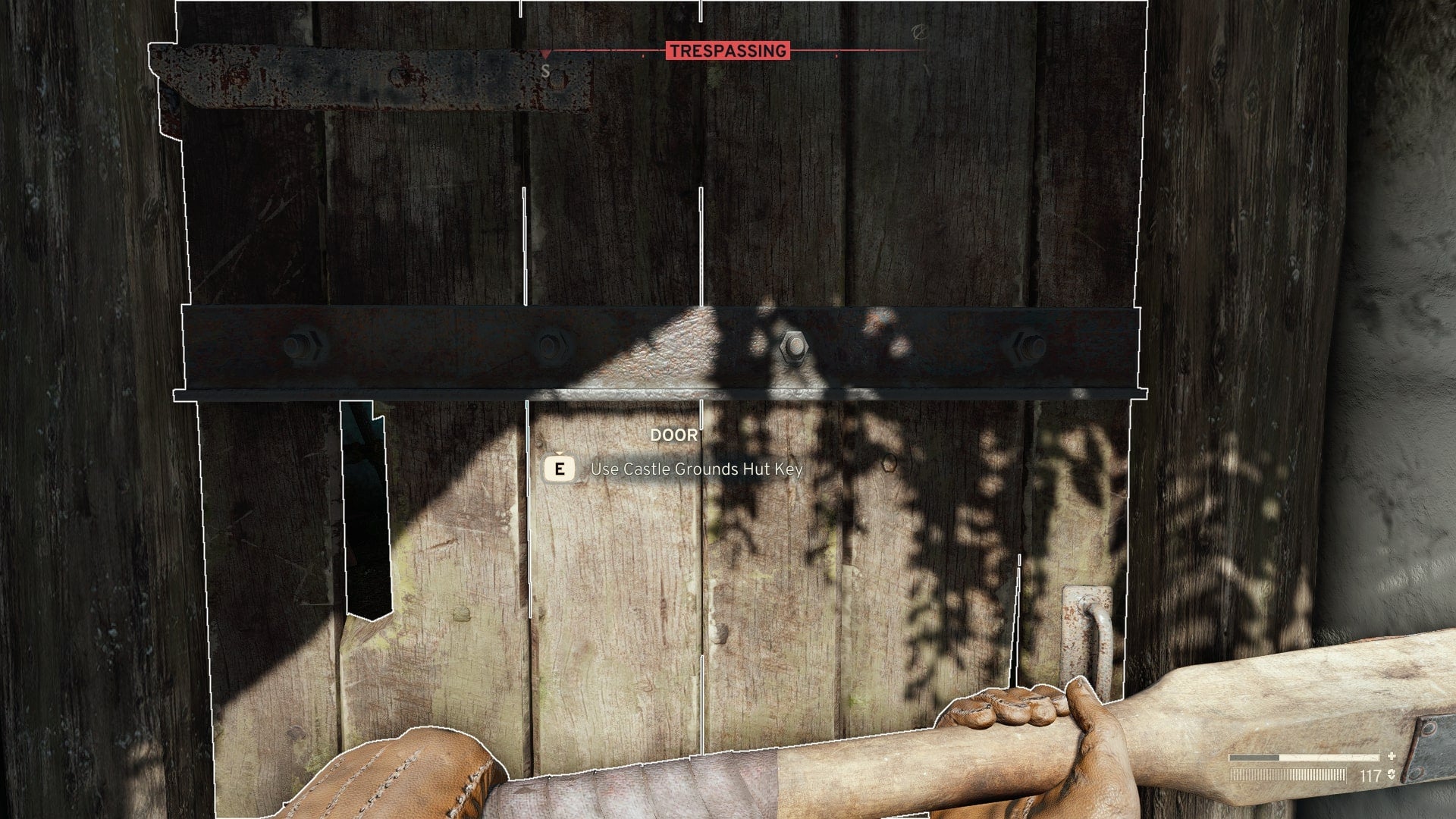 The player looks at the locked door to the Castle Grounds Hut in Atomfall - 6