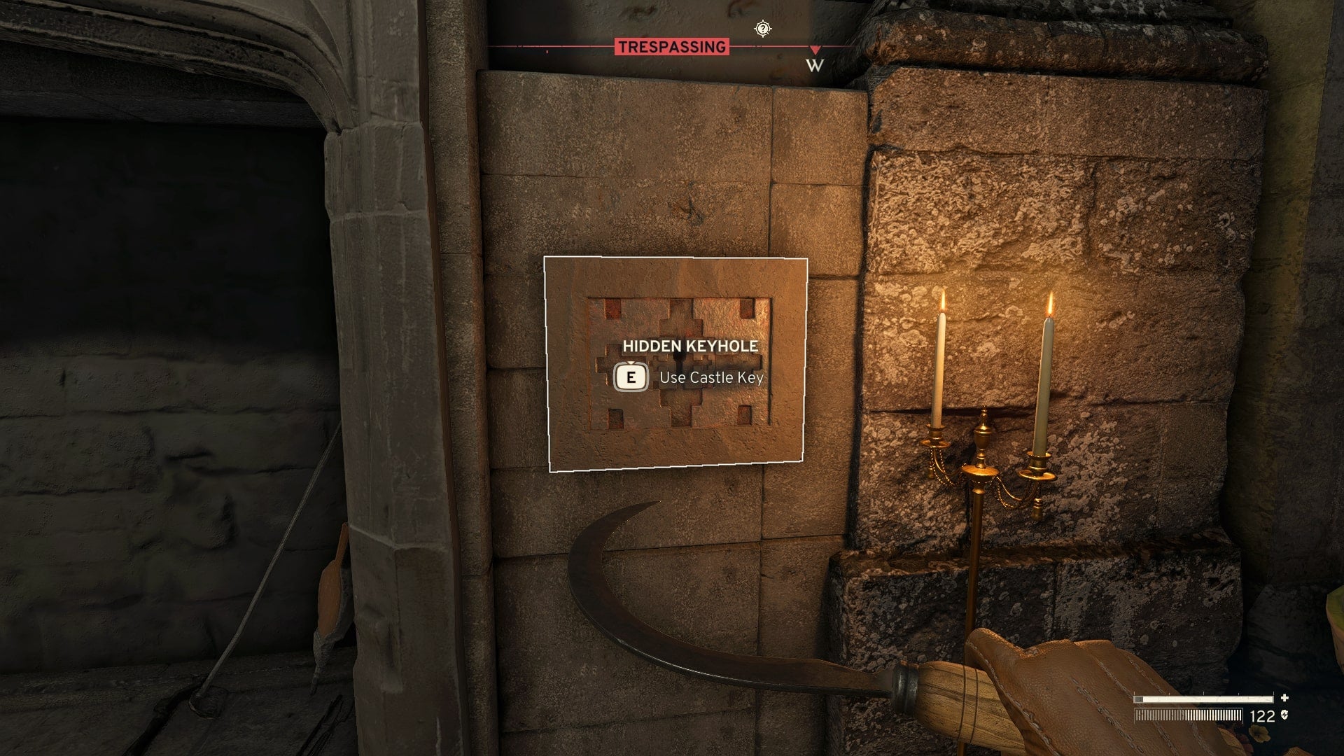 The player looks at the hidden keyhole found in the Druid's Castle Ruins in Atomfall - 4