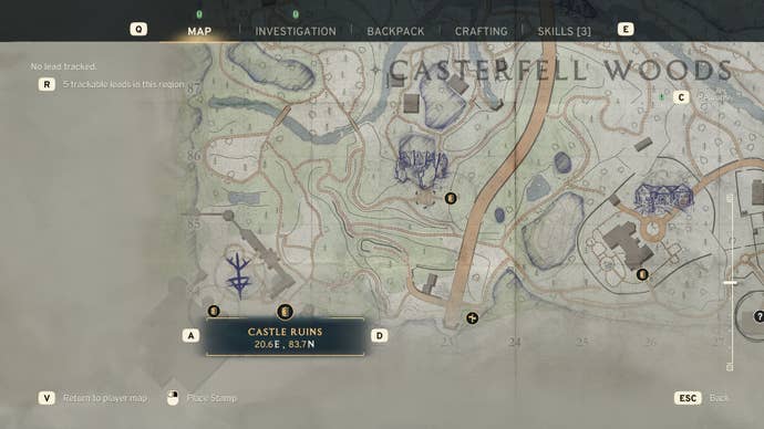 The side entrance to the Castle Ruins in Casterfell Woods is marked on the map in Atomfall