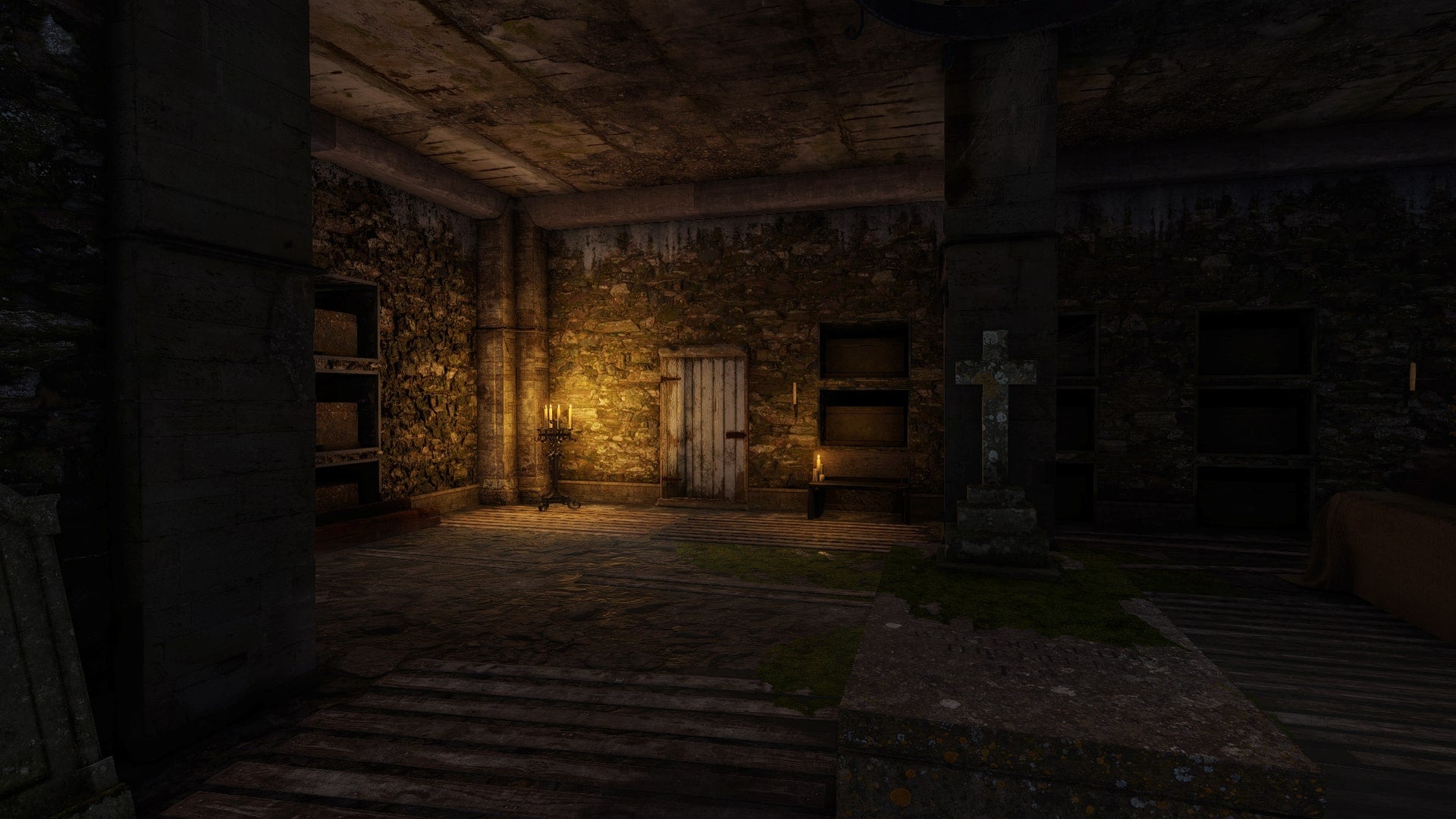 The player looks towards the entrance to the Forgotten Cellar beneath St Katherine's Church in Atomfall - 1