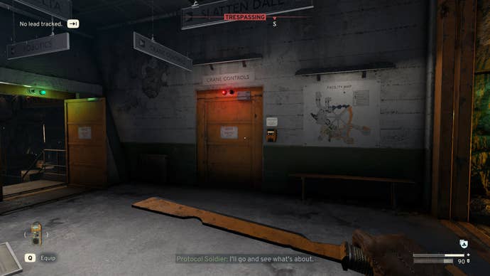 The player faces the door to the Crane Control Room in the Interchange in Atomfall