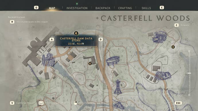 The location of the data storage there is marked on the Casterfell Woods map in Atomfall