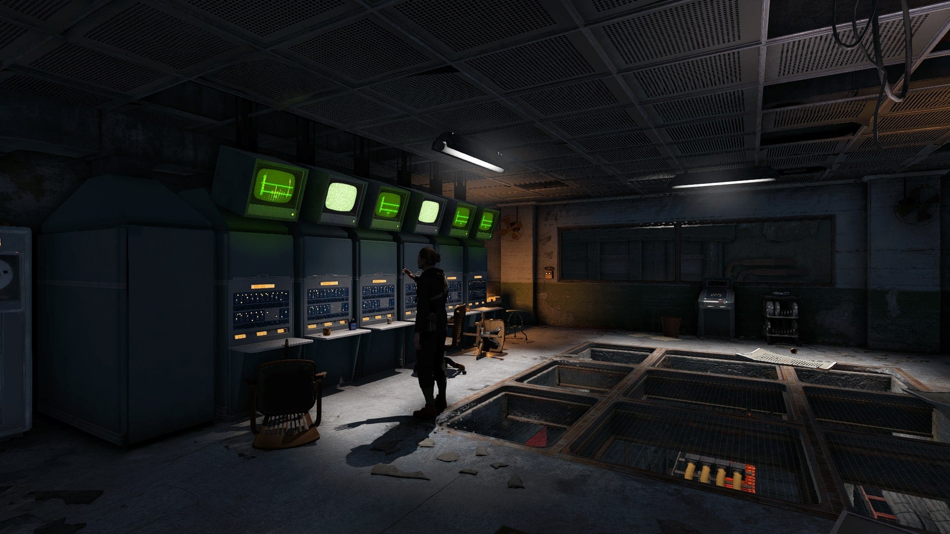 The player looks over at Joyce Tanner in Data Store Charlie in Atomfall - 1