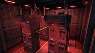 The player looks down at the Data Storeroom in Data Store Charlie in Atomfall