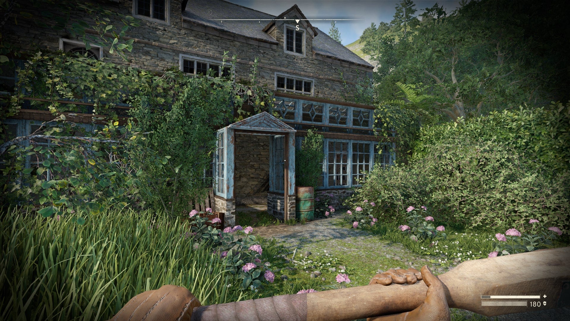 The player faces the - now opened - entrance to Datlow Hall Conservatory in Atomfall - 4