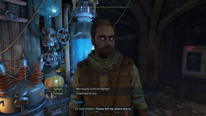The player speaks to Dr Holder in the Forgotten Cellar in Atomfall