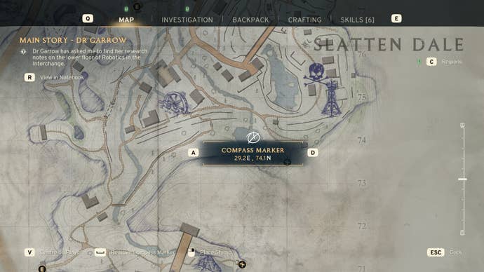 The location of a free metal detector is shown on the Slatten Dale map in Atomfall