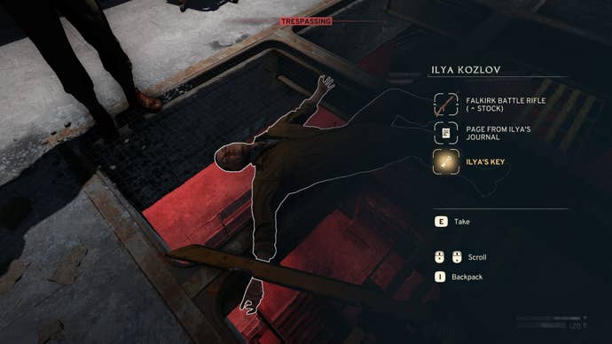 The player loots Ilya’s corpse in Data Store Charlie in Atomfall