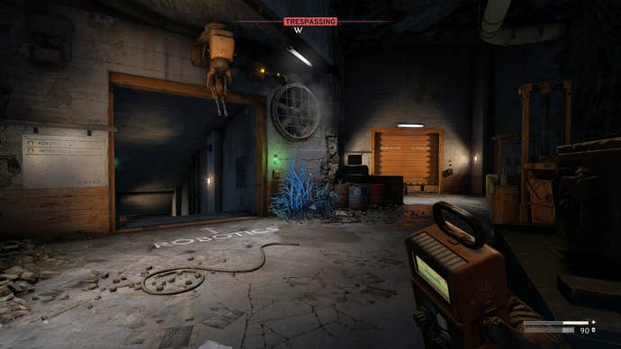 The player faces two doors leading into the Interchange from Skethermoor in Atomfall