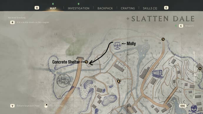 The location of Trader Molly is shown on the map of Slatten Dale in Atomfall