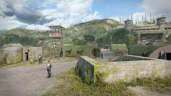 The player looks out at Skethermoor Prison grounds in Atomfall