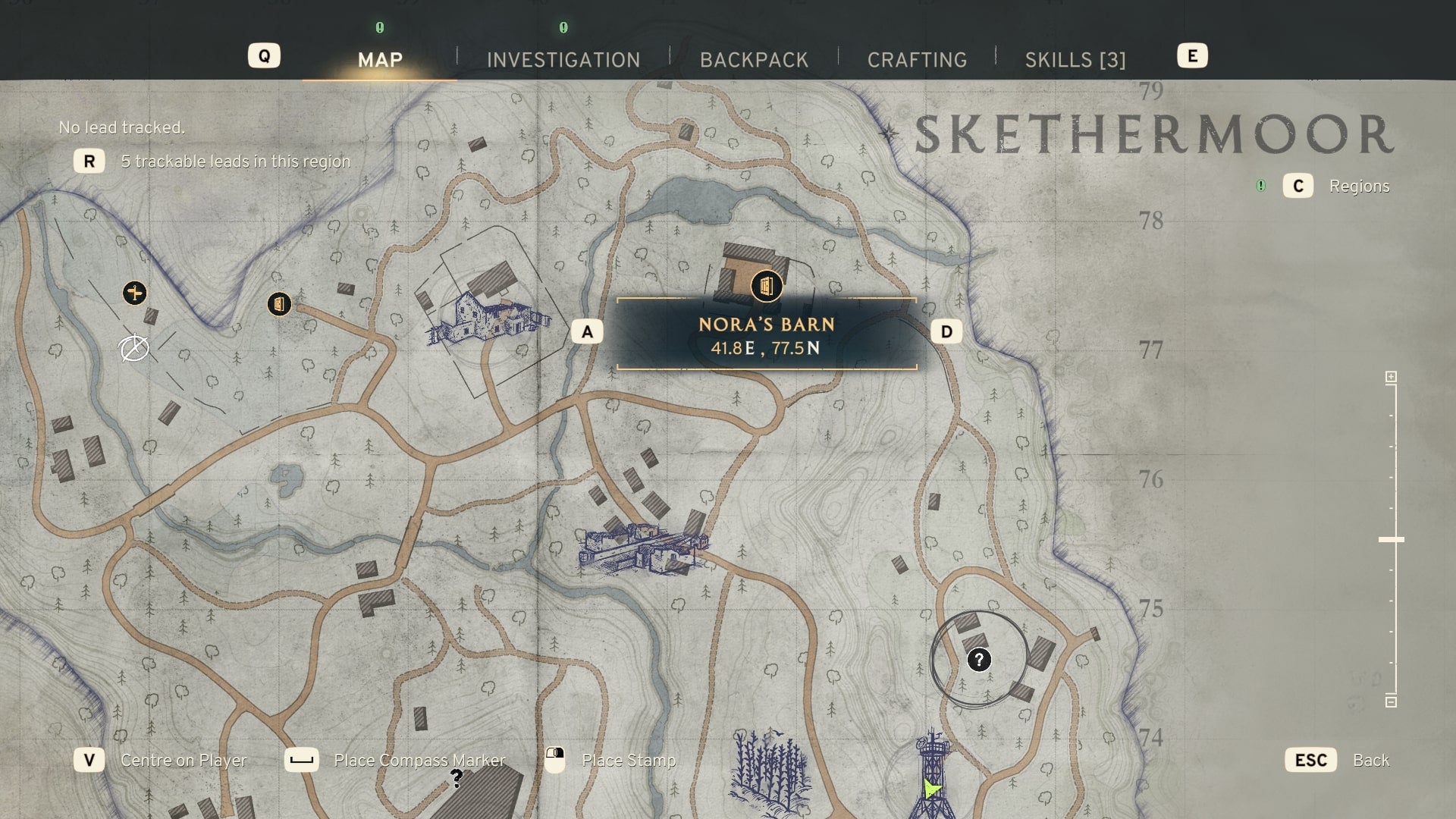 The location of Nora&rsquo;s Barn is marked on the Skethermoor map in Atomfall