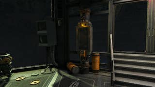 The player looks at a Pneumatic Dispatch Tube inside of the Interchange in Atomfall