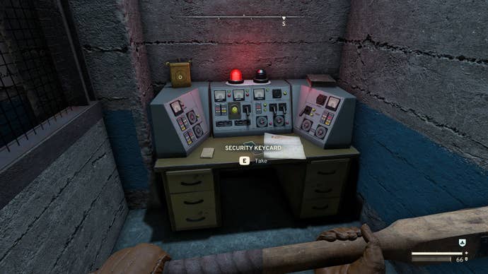 The player looks at a control panel inside of Skethermoor Prison, where the Security Keycard and some notes on Dr Garrows can be collected in Atomfall