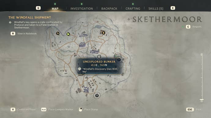 The Skethermoor Protocol Field Station is marked on the map in Atomfall