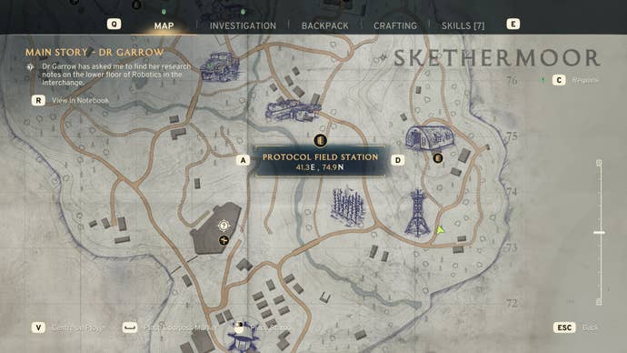 The location of the Protocol Field Station is marked on the Skethermoor map in Atomfall