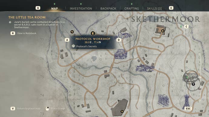 The Protocol Workshop is marked on a map of Skethermoor in Atomfall