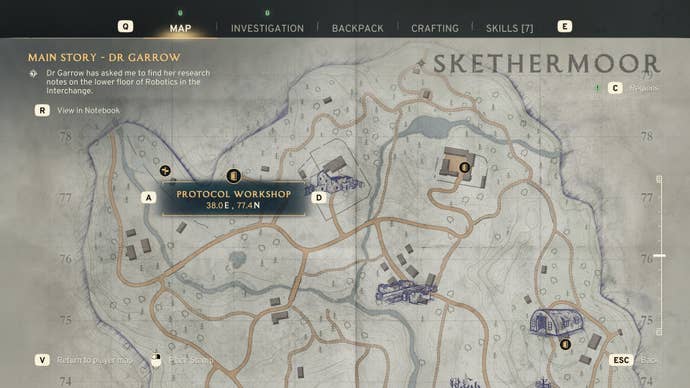 The location of the Protocol Workshop is marked on the Skethermoor map in Atomfall