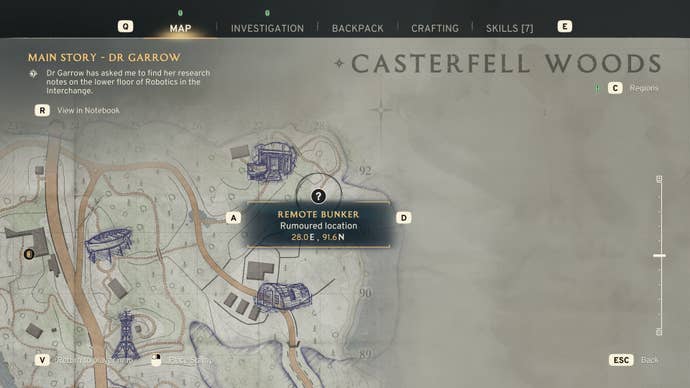 The location of the Remote Bunker is marked on the Casterfell Woods map in Atomfall