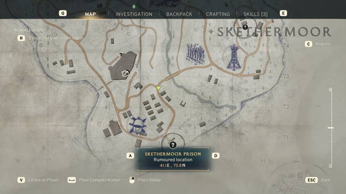 Skethermoor Prison is marked on a map of Skethermoor in Atomfall
