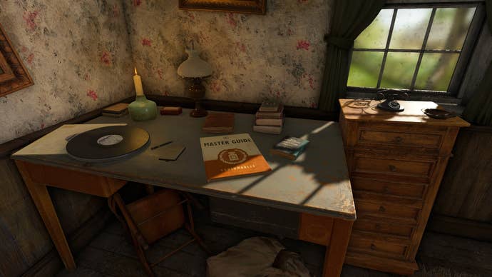 The player looks at the Consumables Manual inside of the Bakery Bedroom (Wyndham Village) in Atomfall