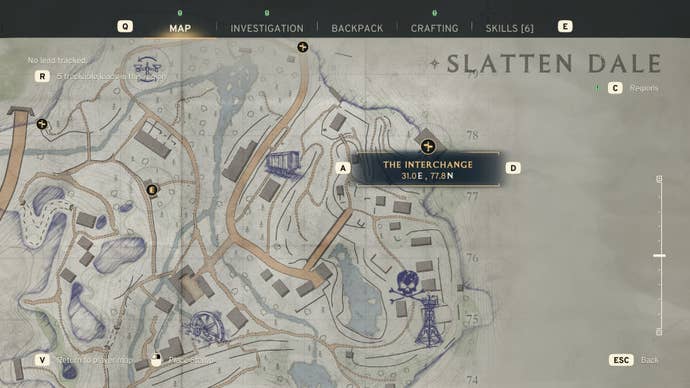 The location of the Interchange entrance door in Slatten Dale is shown on the map in Atomfall