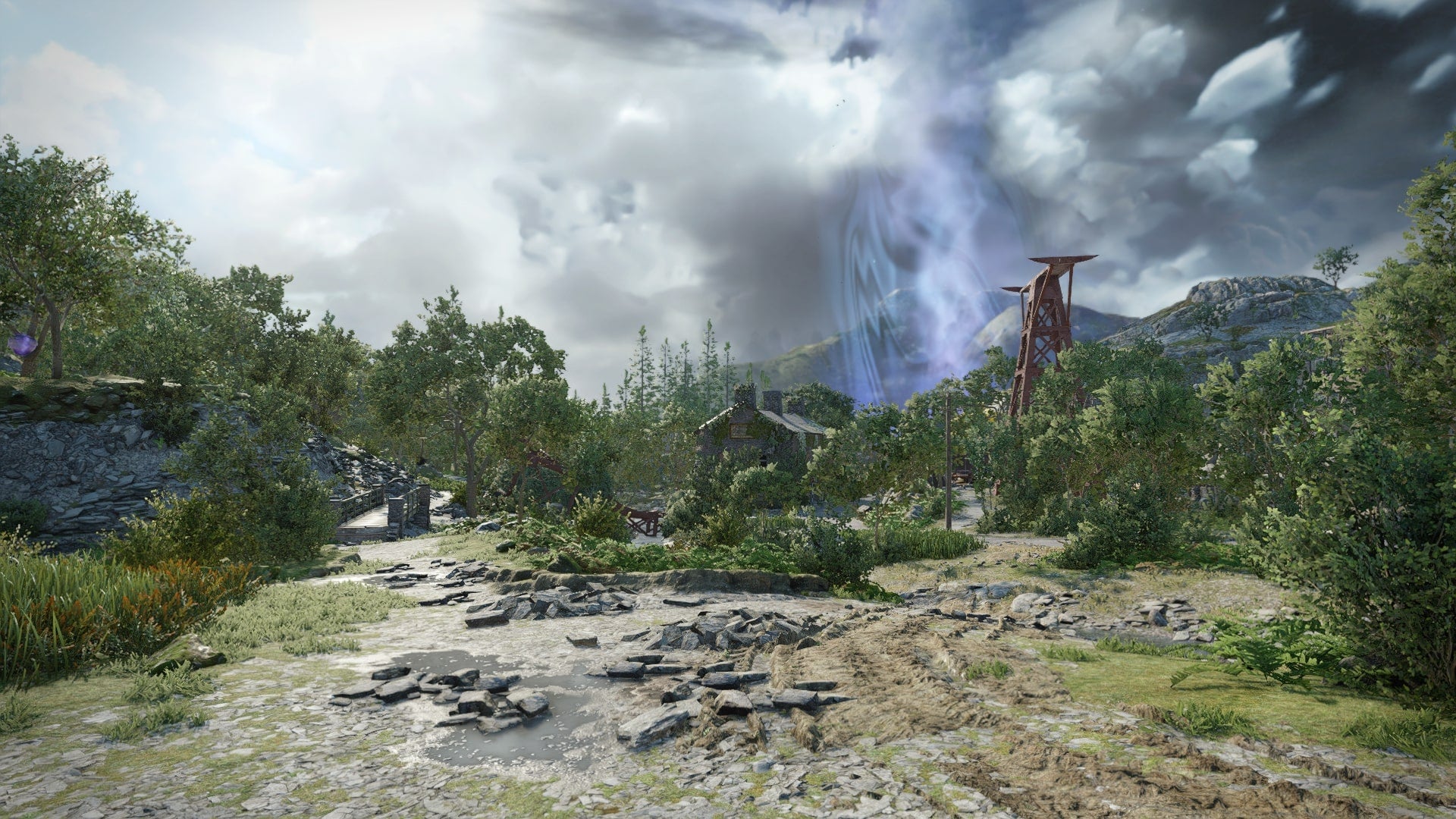 The player looks towards Windscale Plant from Slatten Dale in Atomfall - 1