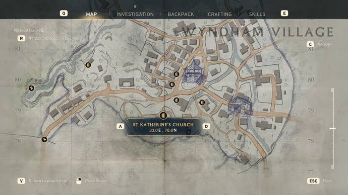 The location of St Katherine’s Church is marked on the Wyndham Village map in Atomfall