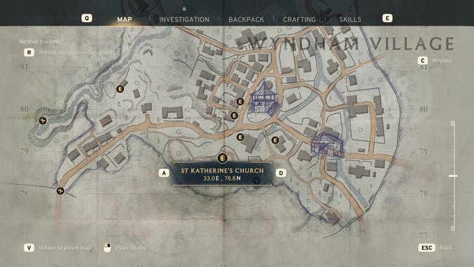 The location of St Katherine's Church is marked on the Wyndham Village map in Atomfall