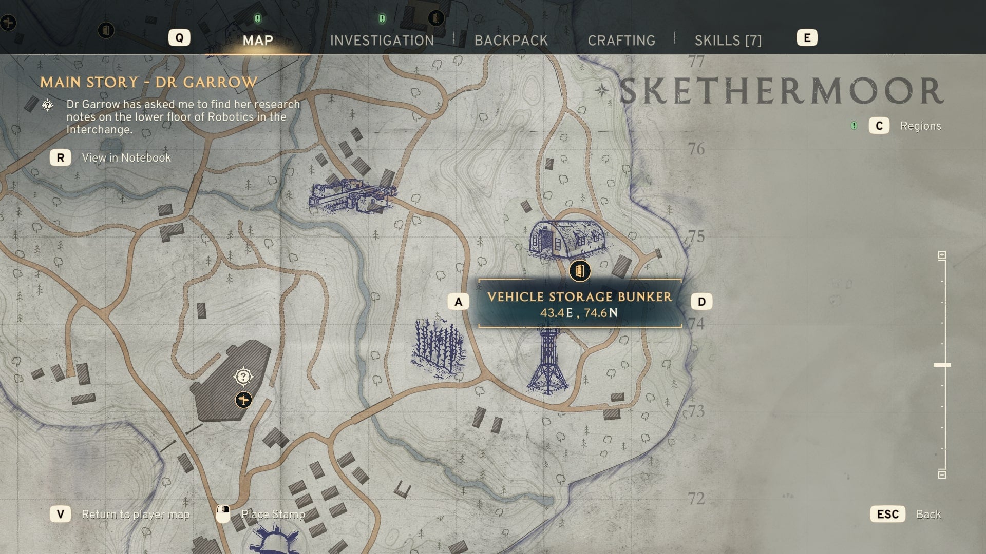 The location of the Vehicle Storage Bunker is marked on the Skethermoor map in Atomfall - 7