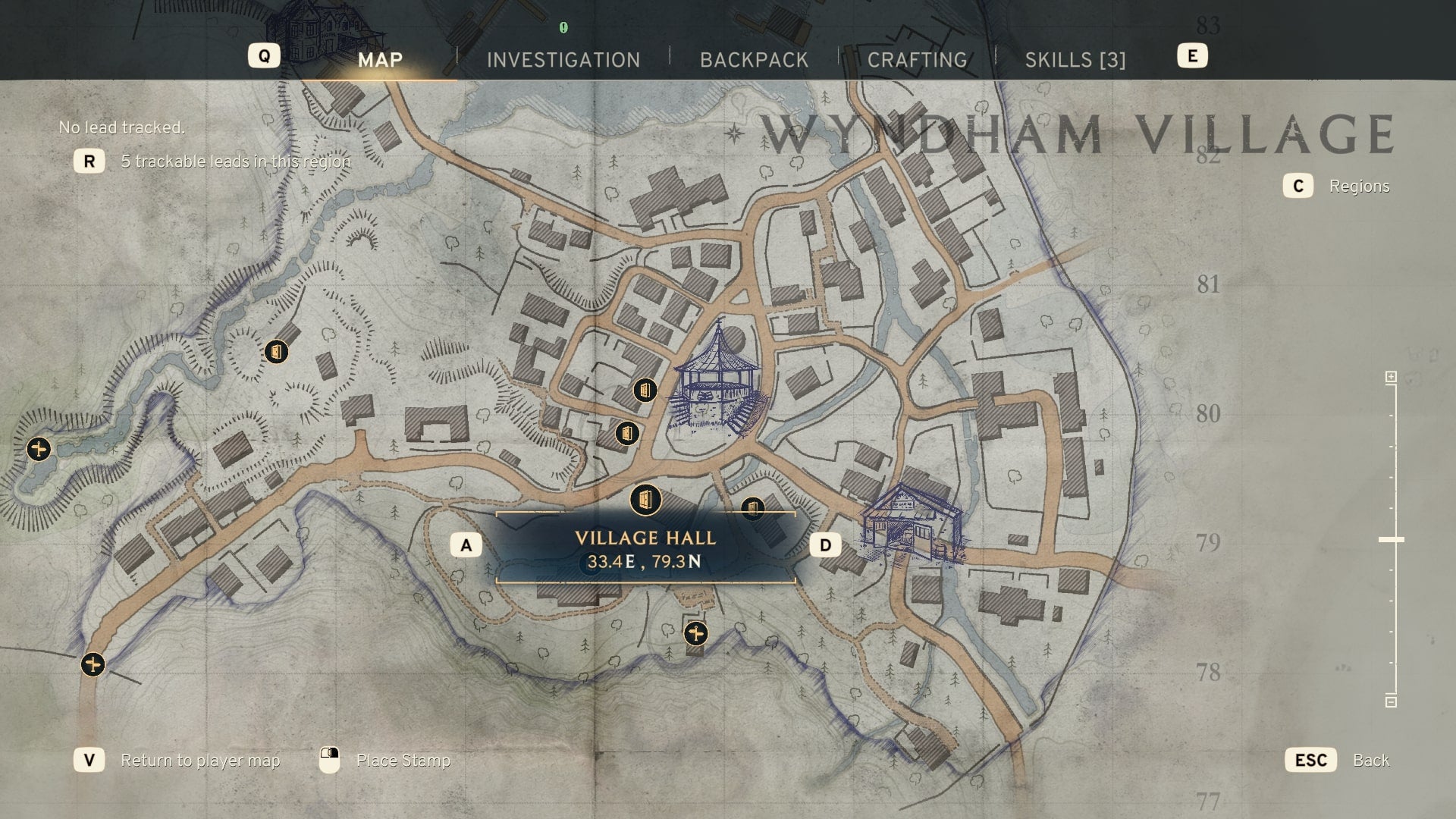 The Village Hall is marked on a map of Wyndham Village in Atomfall - 3