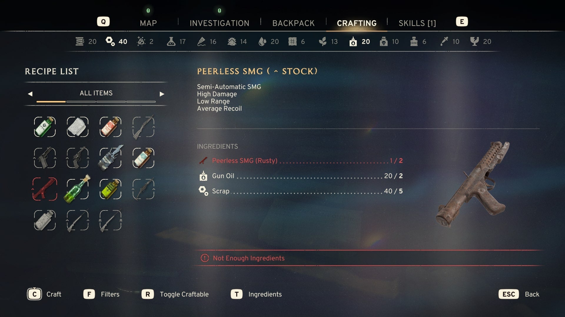 The player looks at upgrading one of their firearms in the Crafting menu in Atomfall - 4