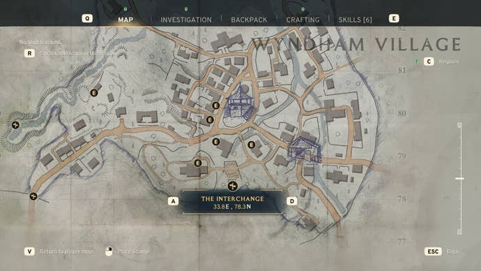 The location of the Interchange entrance door in Wyndham Village is shown on the map in Atomfall