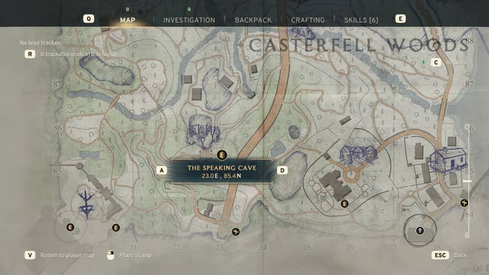 The location of the Speaking Cave is shown on the Casterfell Woods map in Atomfall