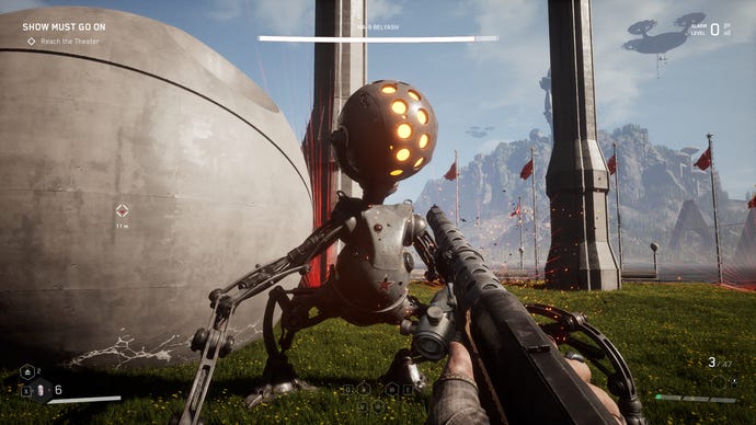 The Belyash, one of Atomic Heart’s robotic bosses, attacks.