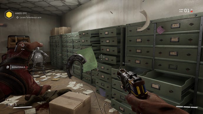 Using the glove’s telekinesis to speedily loot cabinets in Atomic Heart.