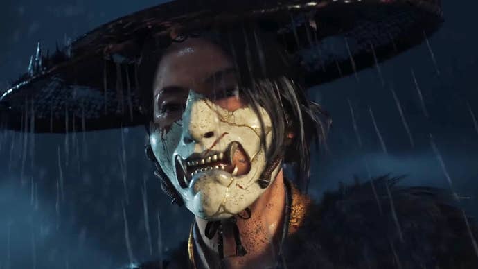 Atsu from Ghost of Yotei in the rain