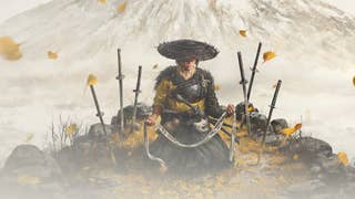 Atsu sits among falling leaves in Ghost of Yotei