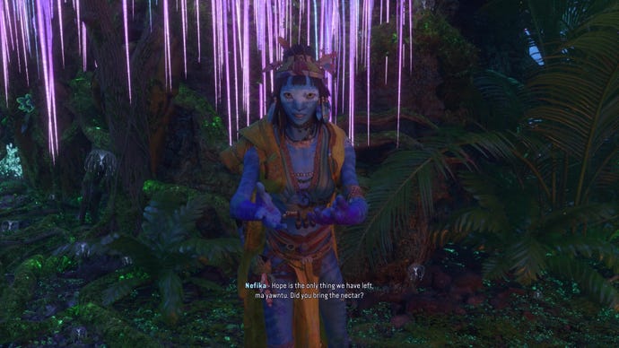 A Na'vi converses with the player in Avatar: Frontiers Of Pandora