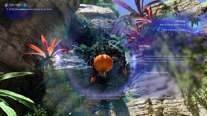 A lift vine is analysed with Na'vi vision  in Avatar: Frontiers Of Pandora