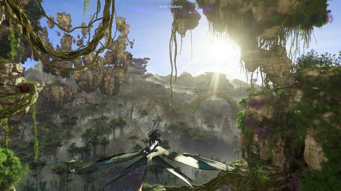 The player flies on an ikran toward the sun in Avatar: Frontiers Of Pandora