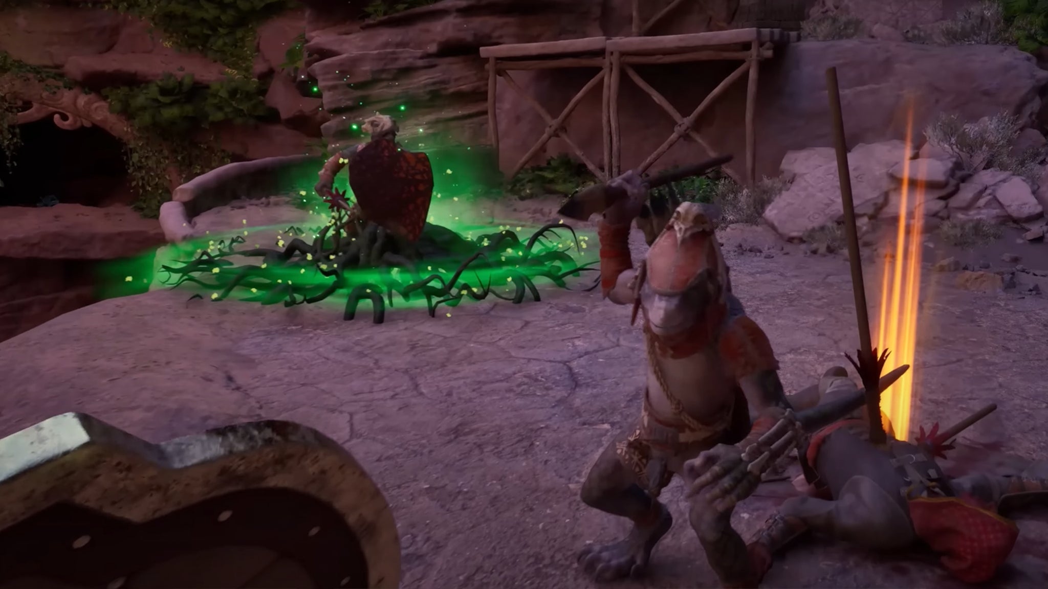 A screenshot of Avowed showing the player using a tanglefoot spell to keep one enemy at bay. - 9