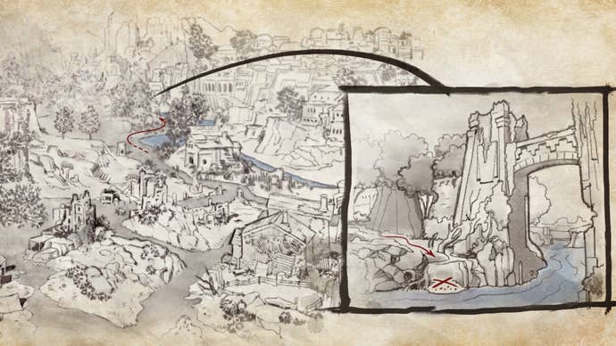 Sketch of Captain Henqua’s Spoils treasure location in Avowed.