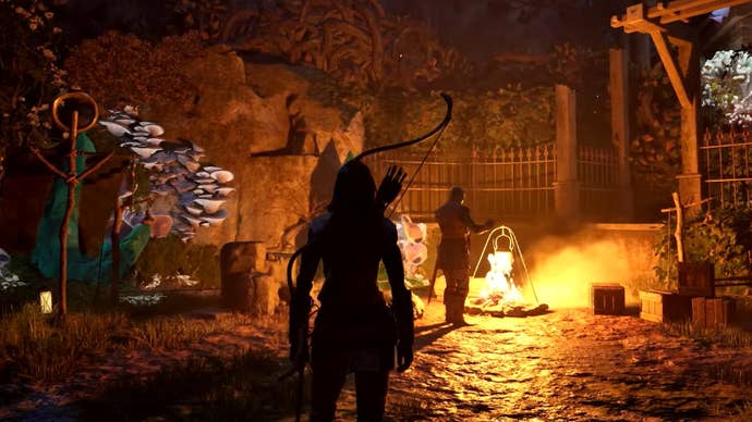 Screenshot from the Xbox podcast YT video showing Avowed being played in third-person